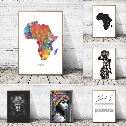 Collection of framed artworks on a white brick wall background