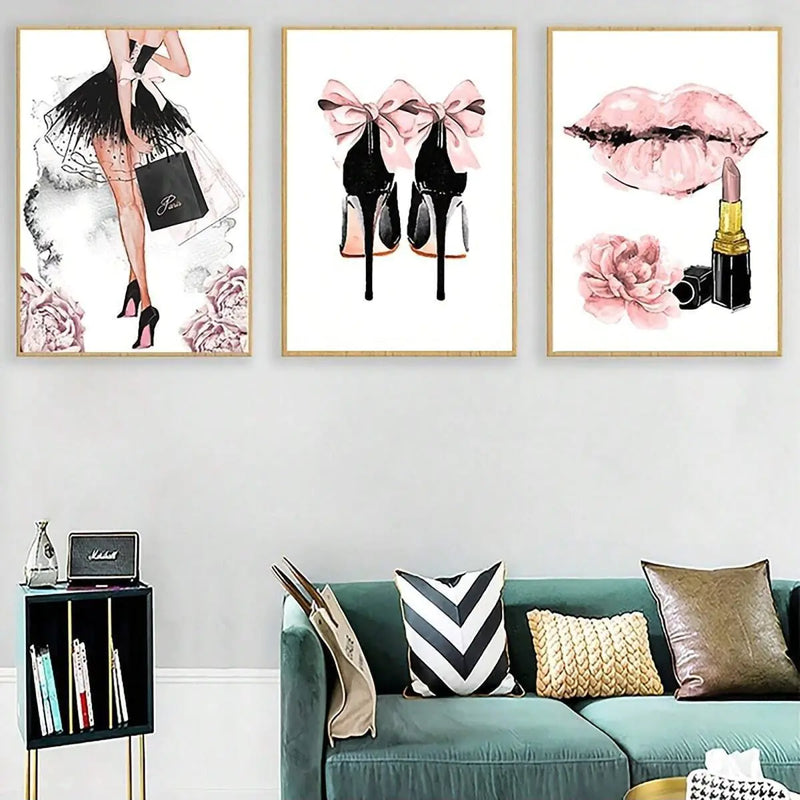 Blushing Lipstick, Petals & Perfume Wall Art