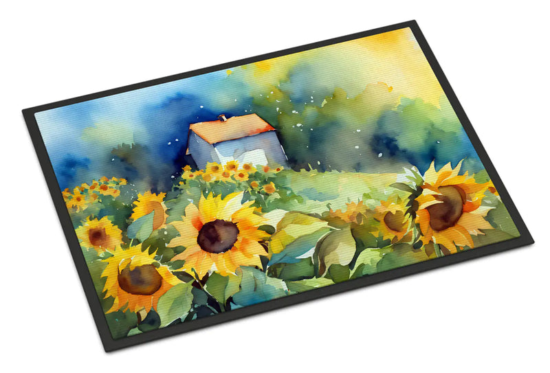 Golden Sunflower Greetings Doormat