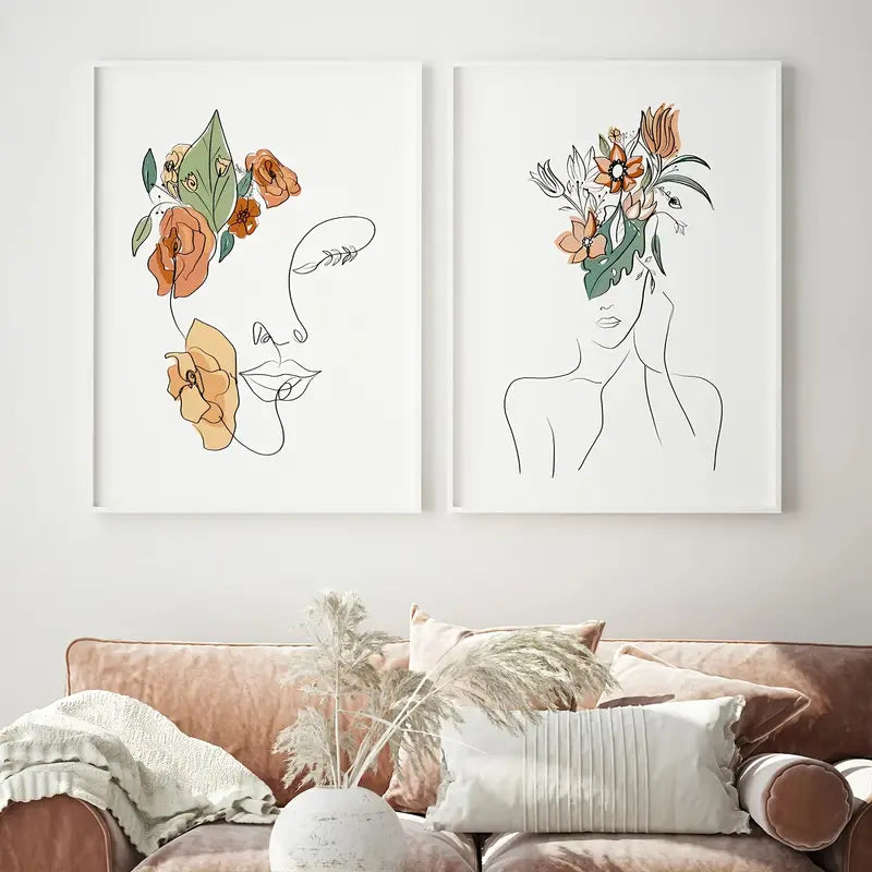 Petals & Poise Abstract Girl Canvas Art (3pcs Set)